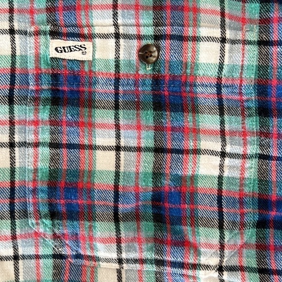 Vintage 80s 90s Guess Plaid Flannel Oversized Button Down Shirt Size Medium - Picture 5 of 9